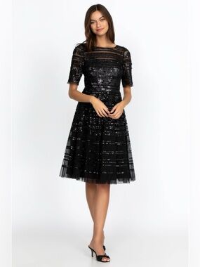 Johnny Was 8 Black Beaded Sequin Mesh Dress